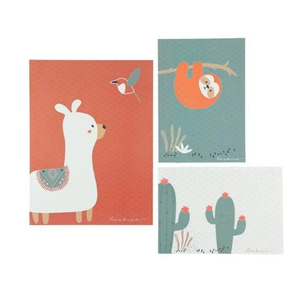 Set mit 3 orangefarbenen Postern von Noukies Moris und Sacha