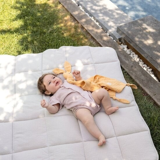 Doudou Bemini Bunny en mousseline de coton Abricot Biscuit 40 cm