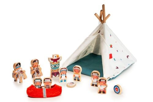 Figurines en bois Lilliputiens Le Tipi et les Indiens